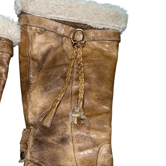 Manas Design Womens Boots Size 38 Distressed Leather Sheepskin Fur Trim Knee - Picture 7 of 9